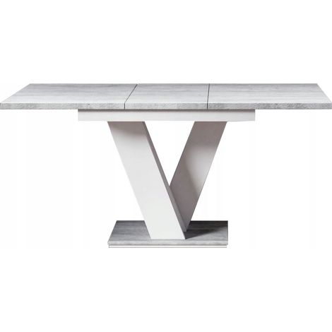Dusine – Table à manger extensible 120-160 cm – Béton et blanc – Largeur 80 cm – Hauteur 75 cm – Fabrication européenne, normes CE (1/4)