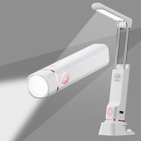 FULEADTURE Lampe de bureau pliable multifonctionnelle, lampe de bureau LED avec fonction lampe torche, trois niveaux de luminosité, batterie 5000mAh. (1/5)