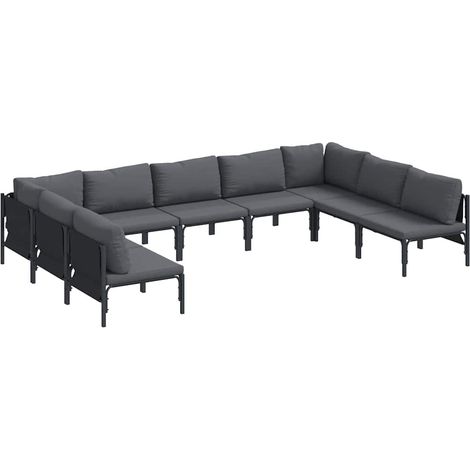 Maison Exclusive - Conjunto de sofás de jardín 9 uds. Negro Acero (1/5)