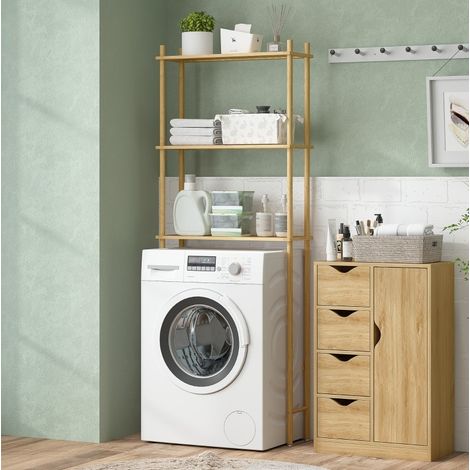 mobile scaffale bagno 69x25,5x181 bambù alto OKMYHOME (1/4)