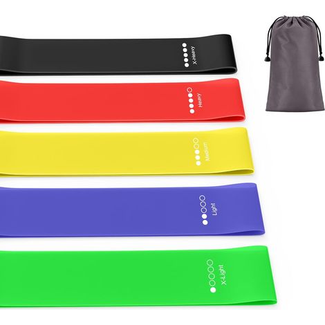 5 Elastic Bands with 5 Levels of Strength, Elastic Sport for Fitness, Pilates, Yoga, Bodybuilding, Resistance Band with Storage Bag (5) (1/5)