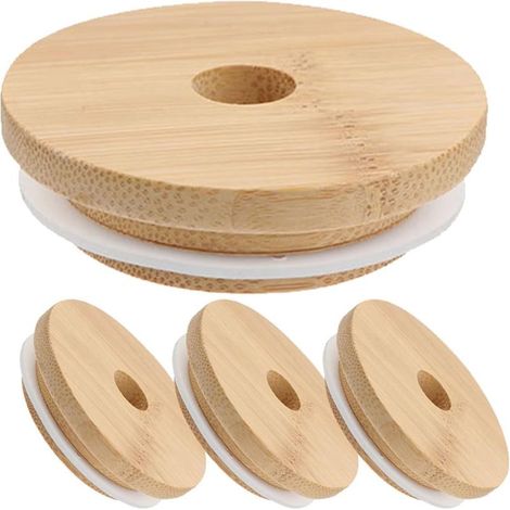 Couvercles en Bois pour Bocaux en Verre Lot de 4 Fermeture Étanche en Caoutchouc pour Pots de Confiture et Bocaux de Conservation (1/5)