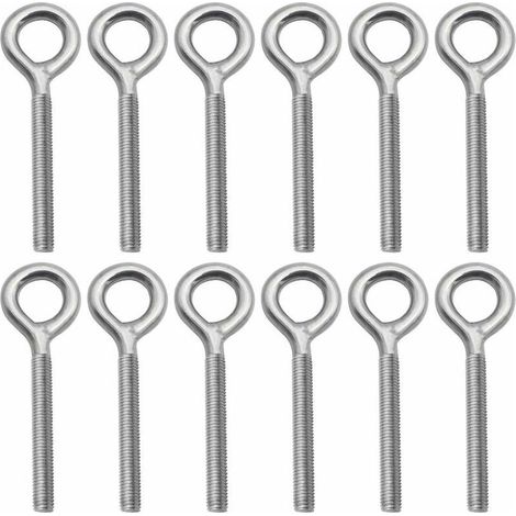 Lot de 12 Boulons- M8 à Oeil en 304 Acier Inoxydable Vis à Anneau Piton à Visser pour Balançoire Machine Extérieure (1/5)