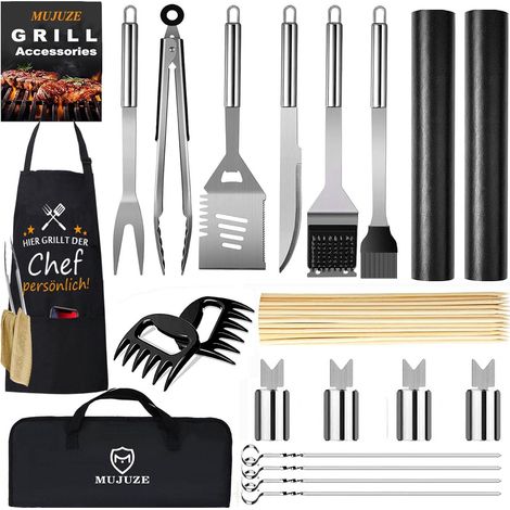 Kit Accessoires Barbecue,21PC Ustensiles Barbecue INOX Cadeau pour Homme Papa,Professionnels Kit BBQ Ustensile,Outils Barbecue pour Camping (1/5)