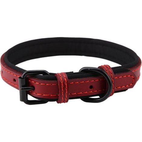 Collier En Cuir Pour Chien - Boucle En Cuivre - Doublure Tissu Plongeant - Réglable - Rouge Taille S (1/5)