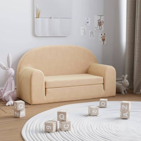2-Sitzer Kindersofa mit Schlaffunktion Creme Weicher Plüsch