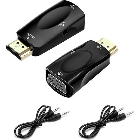 HDMI to VGA Adapter 2pcs with Audio Cable - HDMI VGA 1080P Full HD Converter with 3.5mm Jack, Compatible PC, Laptop, Monitor, Projector, PS4, MacBook, Xbox, TV Box (1/5)