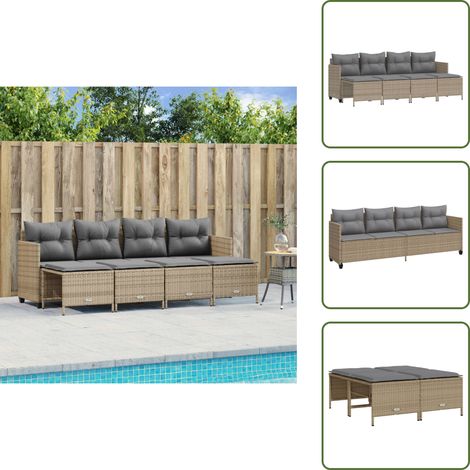 The Living Store 5-tlg. Garten-Sofagarnitur mit Kissen Beige Poly Rattan - Gartengestell - Gartenmöbelset - Outdoor Lounge - Rattan Sessel - Gartenstuhl (1/5)