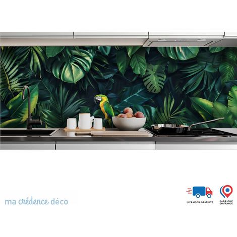 Crédence : Végétation tropicale et perroquet - Couleur noir - Alu composite - 60 - 120 (1/3)