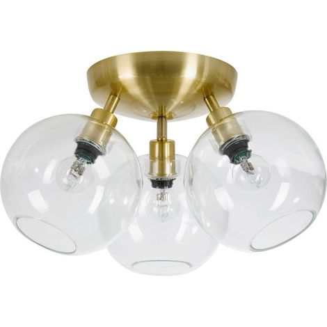 Belid Gloria - Plafonnier Globe à 3 Lumières, Verre Clair, Laiton, E14
