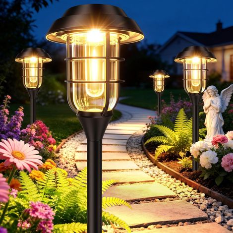 Lot de 4 lampes solaires de chemin – Détecteur de mouvement, 300 LM – 3 modes, étanches – Idéales pour jardin, allée, entrée – Fixation murale ou suspension (1/5)