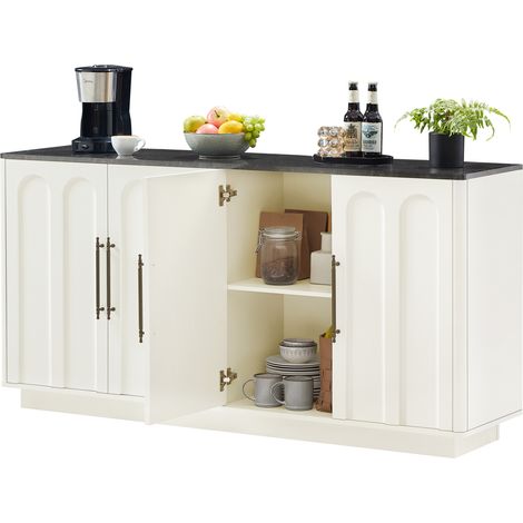 CHICFURN Credenza bassa 160 x 40 x 80 cm in MDF bianco e nero, 4 ante, mobile TV (1/5)