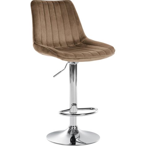 Sgabello da bar x1 regolabile in altezza girevole a 360° seduta in velluto marrone con cuciture verticali base in metallo cromato 100006311