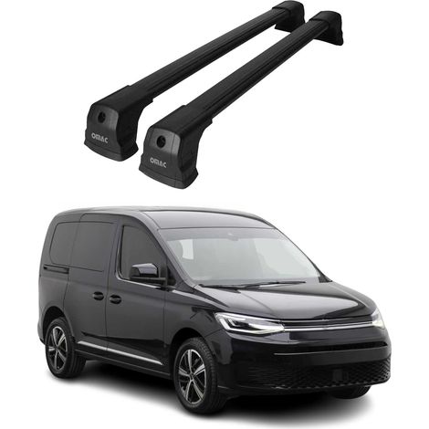 OMAC Barres de toit compatibles avec VW Caddy IV 2020-2026 – 2 barres – Antivol inclus – Aluminium Noir (1/4)