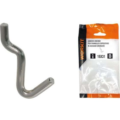 GANCIO UNCINO ACCIAIO SELF WORKIT - X PANNELLO ESPOSITIVO CROM Nè° 1 MM 15X31 CF=PZ 10 - 5 Confezioni