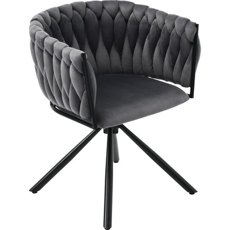 Chaise de salle à manger en velours, lot de 6, chaise pivotante individuelle légère de luxe pour salon et chambre, chaise pivotante de loisirs avec quatre pieds de support en métal, gris (1/5)