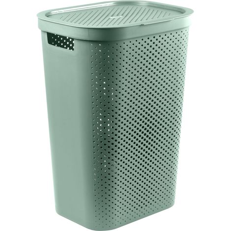 Coffre à Linge Infinity 60L - Bac à Linge avec couvercle et aération - Poignées Ergonomiques - Pour Salle de Bain ou Buanderie - 70% recyclé - 43,7 x 35,1 x 60,2 cm - Nouveau Vert (1/5)
