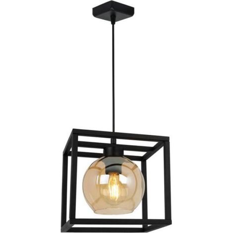 Lampe Suspendue - Abat-Jour En Verre Et Métal - Douille E27 - Puissance Max 60 W - Hauteur Réglable Jusqu’à 80 Cm - Pour Salon Ou Salle À Manger - 1 Lumière (1/4)