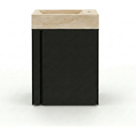Saniclass Chaci Ensemble lavabo - 40x65cm - 1 porte - 1 trou de robinet - droite - lavabo travertin - noir mat