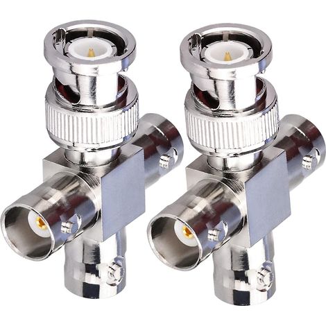 Packung mit 2 RF BNC-Steckern auf 3 T-Buchsen-Koaxialsteckern, 4-facher Koaxial-Splitter-Adapter für Rundfunk-/Verlängerungskabel, BNC-T-Stecker (1/5)
