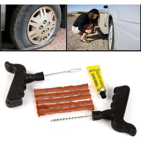 Kit de réparation de pneu - Auto - Noir - Inclus: Drill, Tête de fourche, Bandes d\'acier, Colle-Ywey (1/4)