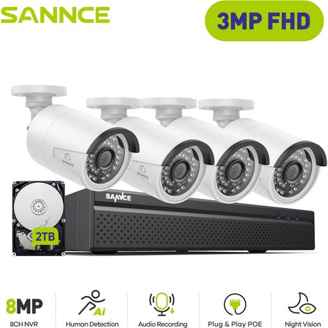 SANNCE PoE Überwachungskamera Set,8CH NVR mit 3MP 4 IP Kamera,Nachtsicht Sicherheits Videoüberwachungssystem,2TB (1/5)