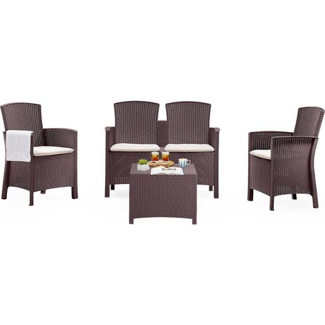 Lounge-Set für den Außenbereich Urano, Gartenmöbel-Set mit Kissen, Sitzbereich für den Innenbereich in Rattan-Optik, 100 % Made in Italy, Braun