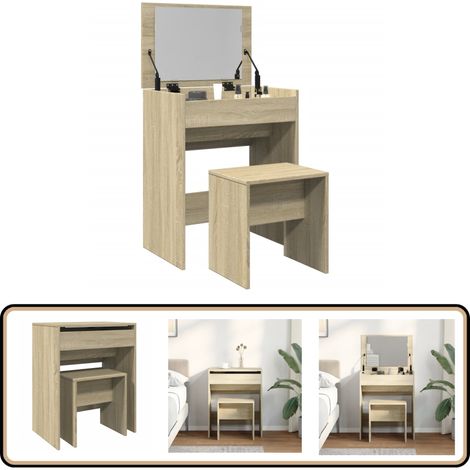 Coiffeuse et tabouret chêne sonoma 60x40x113,5 cm - Coiffeuse - Meuble De Salle De Bain - Vanity - Table De Maquillage - Dressing (1/5)