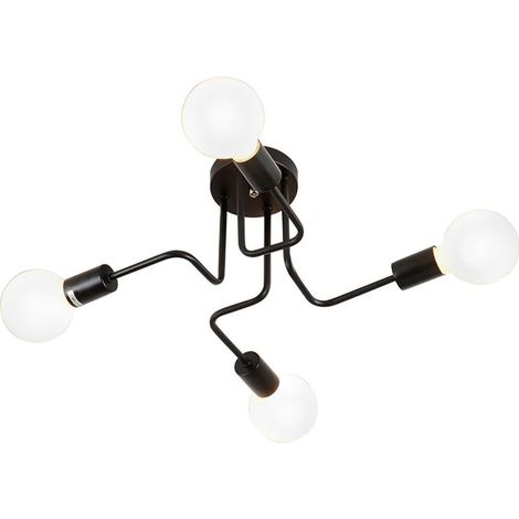 Plafonnier Éclairage En Métal (Noir) 4 E27 Lustre Moderne Pour Salon Chambre Restaurant Café (Sans Ampoule) (1/5)