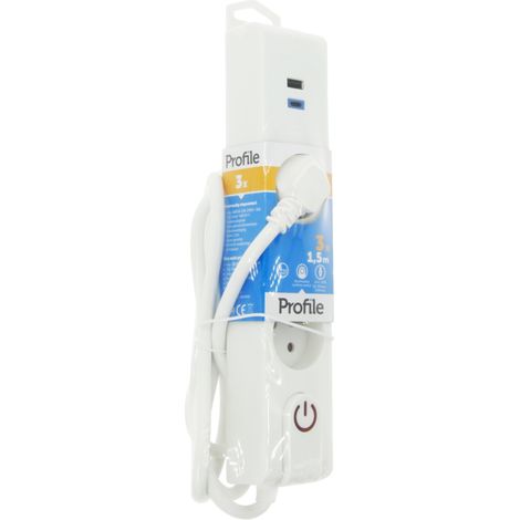 Multipresa X3 + 2 USB A e C 1,50 m Bianca - Profile