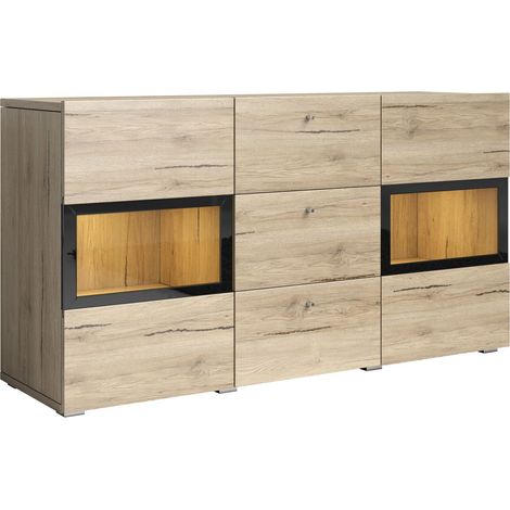Cómoda Serodeu 101, Roble sanremo, Con cajones y puertas, Número de cajones: 3, 70x132x39cm