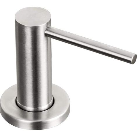 Dispenser di sapone per lavello da cucina, piano di lavoro in acciaio inox spazzolato, design a pulsante, flacone di sapone integrato, facile da installare e utilizzare, argento. (1/5)