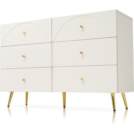 Kommode mit 6 Schubladen cremeweiß 120 x 85 x 40 cm mit Metallbeinen (1/5)