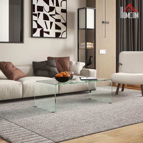 Transparente - Table basse monobloc moderne pour salon avec pieds antidérapants, table basse en verre trempé, 100x50x35 cm