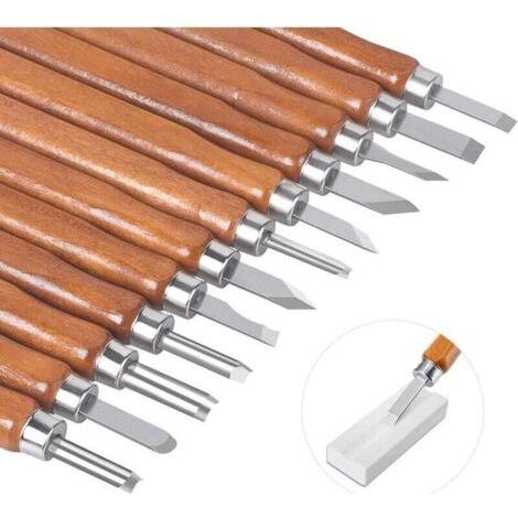 Set of 12 wood carving tools: chisel, knife, etc. Ideal for carving wood, fruit and wax. Perfect for DIY and crafts. (1/5)