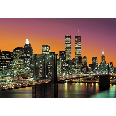 Papier peint panoramique chambre ado paysage | Tapisserie panoramique New York effet noir et rouge | Papier peint panoramique design aspect urbain - 366 x 254 cm (8 pièces) (1/2)