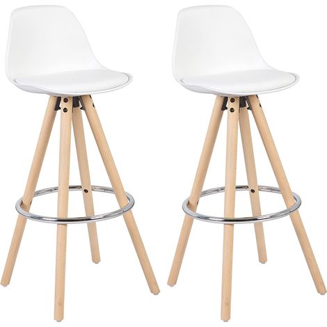Woltu – Lot de 2 tabourets de bar similicuir et bois – Hauteur d'assise 96,5 cm – Repose-pieds en acier chromé – Dimensions 38,5x33 cm (1/4)