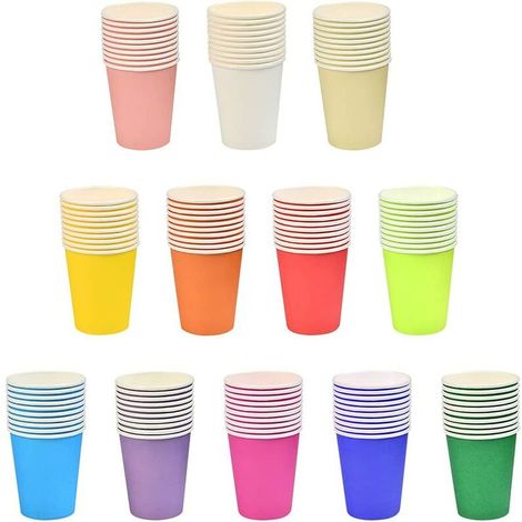 Lot de 120 gobelets en papier biodégradables 250 ml, 12 couleurs, mariage, anniversaire – DELKEVIC