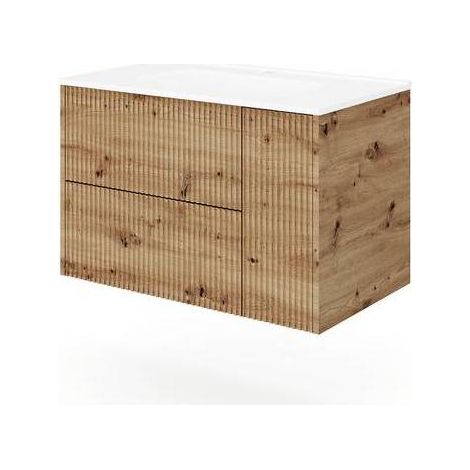 BASE SOSPESA MOBILE BAGNO CON LAVABO MOD. TRIO CANNETTATO Misura: cm 81x46 Tabacco