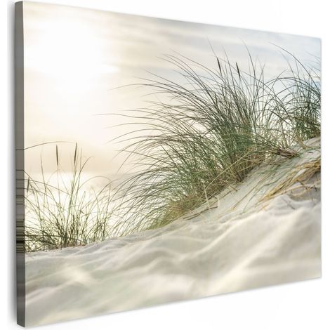 TABLEAU SUR TOILE Dunes avec herbes de plage sous le soleil du parc national allemand Schleswig-Holsteinisches Wattenmeer. Décoration Murale 40x30 cm