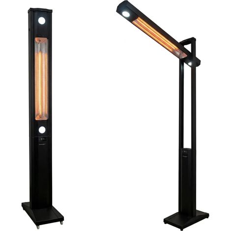 Stufa Elettrica ad infrarossi da Esterno 50x25x200 cm in Fibra di Carbonio con Luce Led Skyline Total Black (1/5)