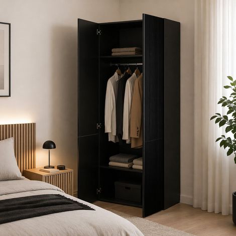 Armario Caiazzo de 2 puertas, mueble de dormitorio, vestidor, perchero, 90x56 h199 cm, color negro (1/5)