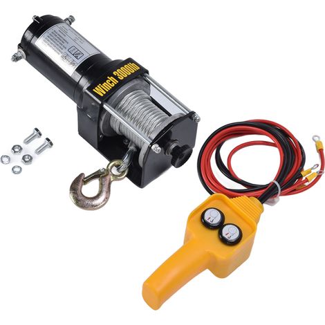 Elektrische Seilwinde mit Stahlseil, Bergungsset zum Abschleppen von ATVs, UTVs und Geländefahrzeugen, 12 V, 3000 lbs (1/5)