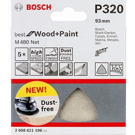 BOSCH - 5 FOGLI ABRASIVI PER LEVIGATRICEM480 93x93 GRANA 320 (1/5)