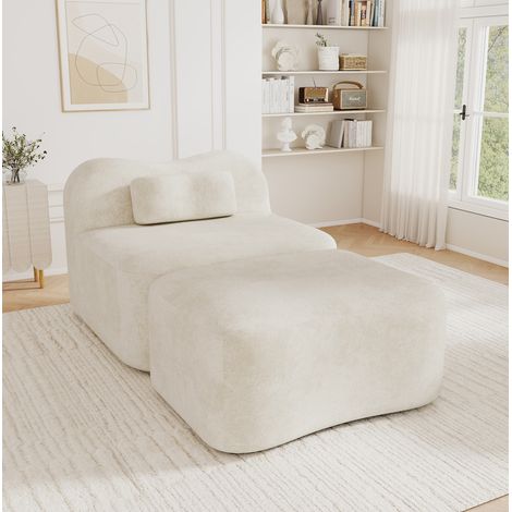 Modulares rahmenloses Sofa Beige aus Samt mit Hocker, Wellendesign und 32D-Schaum (1/5)