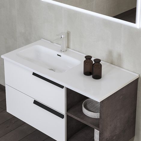 Lavabo piatto 102x47 cm da incasso vasca SX in ceramica bianco lucido (1/4)