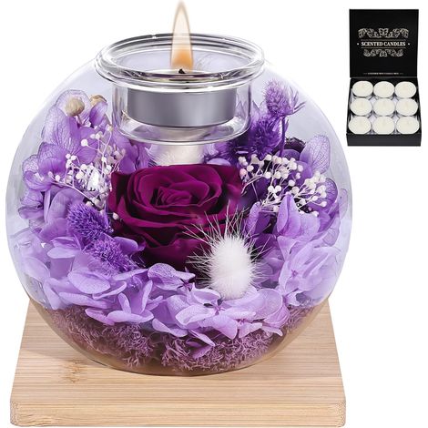 Rose Eternelle, Cadeaux d'anniversaire pour Femmes, Vraies Roses Eternelles avec Couvercle en Verre, Cadeaux pour Femmes, Sœurs, Petites Amies pour Anniversaire, Thanksgiving, Noël (Violet) (1/5)