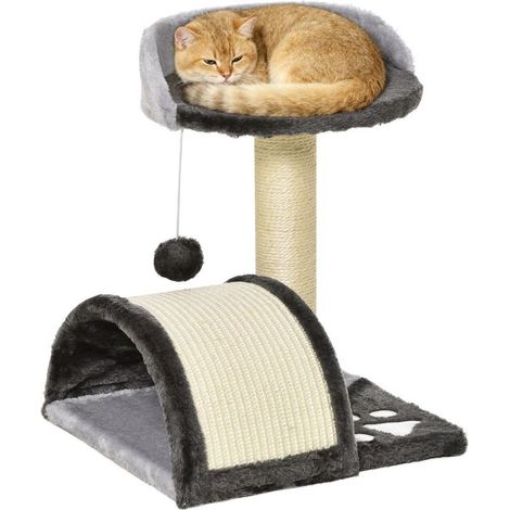 Shaft to cat for small cats, height 46 cm, with post to scratch, board, plateformes and ball, 35,5 x 37 x 46 cm, gray (1/5)