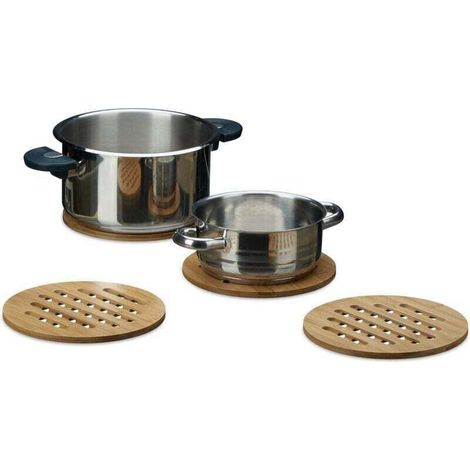 Dessous de plat ronds bambou lot de 4 dessous de verre casserole poele bois 20 cm diamètre, nature