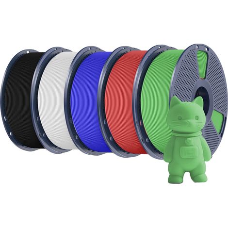 Filamento para impresora 3D, material PLA, baja contracción, RD BL GN BK WT (1/2)
